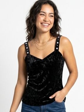 Metaphor Black Velvet Tank with Jeweled Straps
